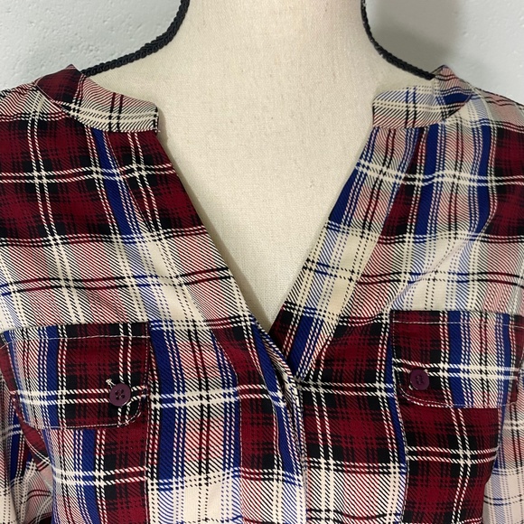 Collective Concepts Button Down Dark Red White Blue Plaid Shirt - Picture 5 of 11